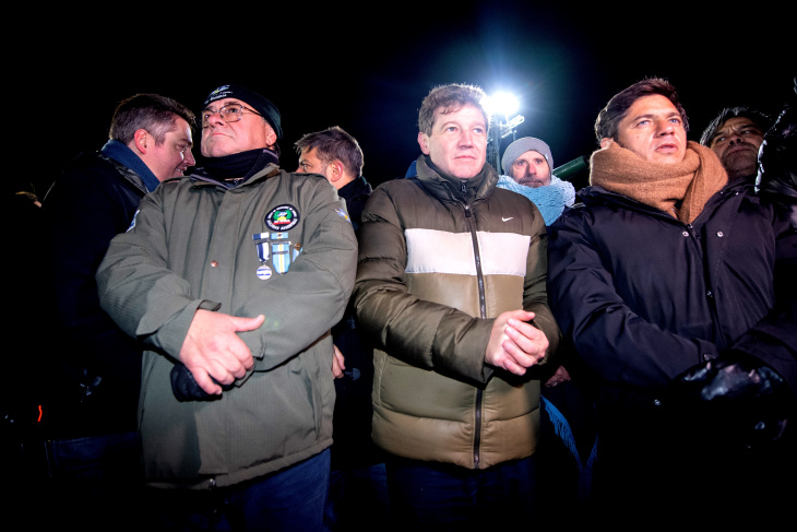 Axel Kicillof junto a Gustavo Melella y Ricardo Quintela en Malvinas